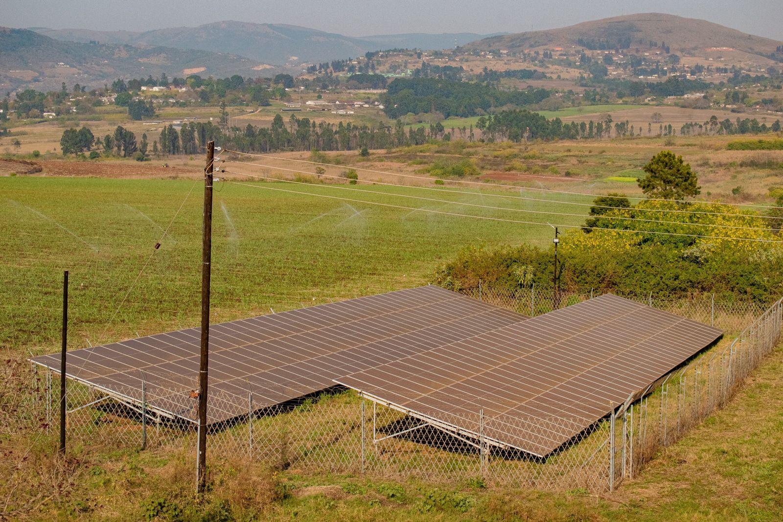 Solar panel installation in a rural landscape